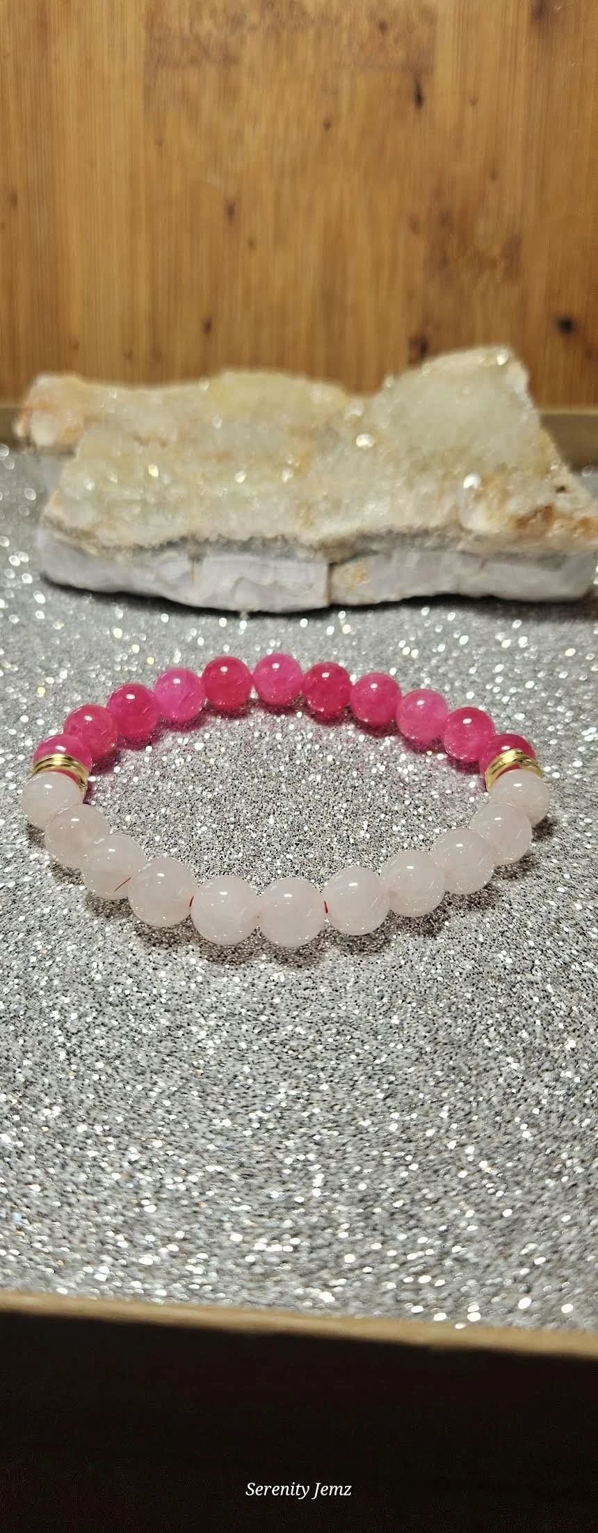 Rose Quartz & Tourmaline w/ Goldtone Copper Wire Bracelet