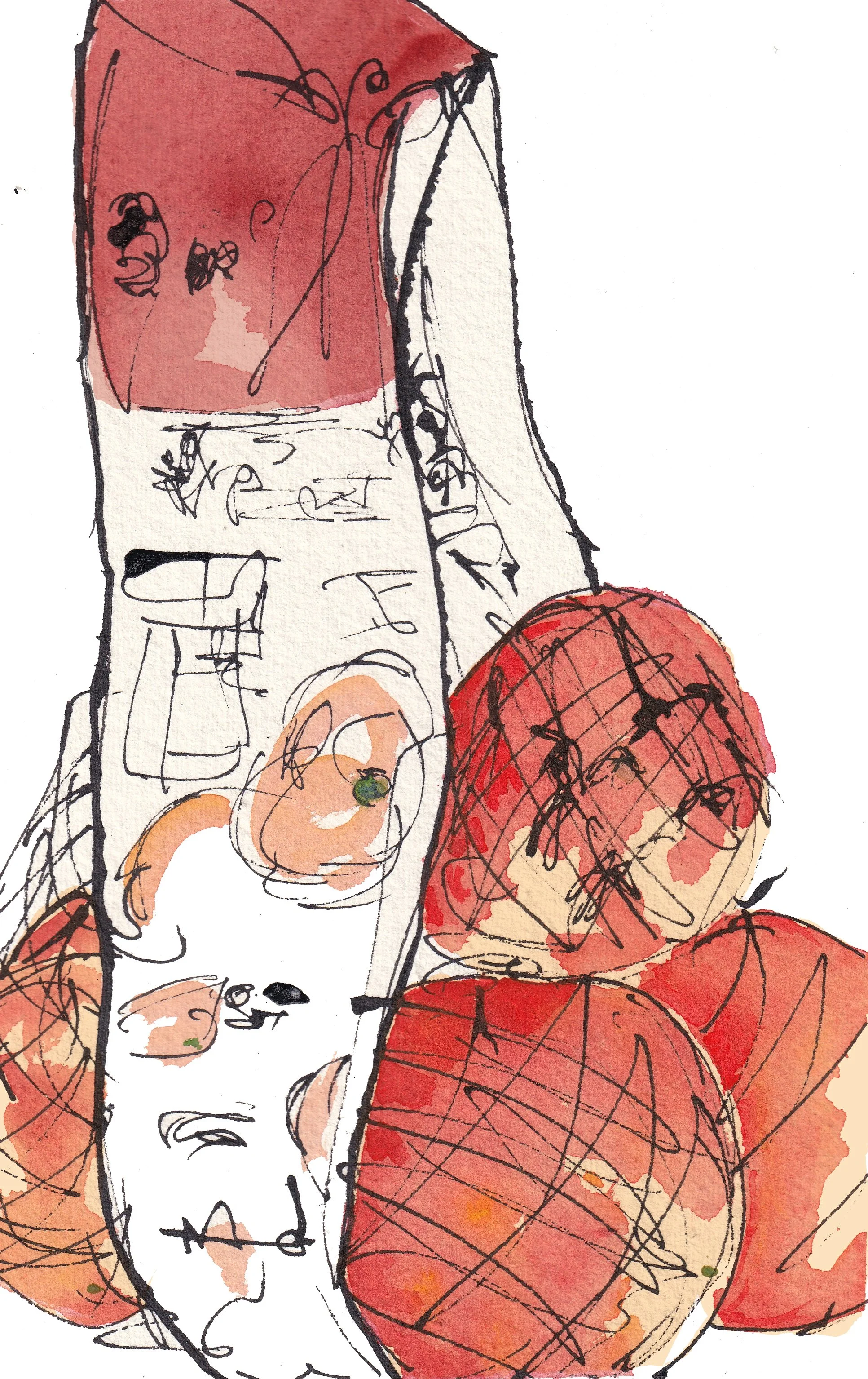 Bag of Oranges - Ink & Watercolour Dec 2025. Tokipaper.