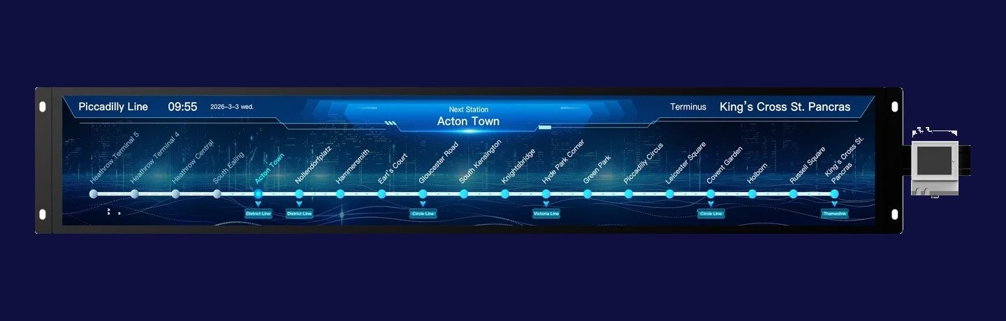 Fionexx LCD dynamic route map display for rail carriages.