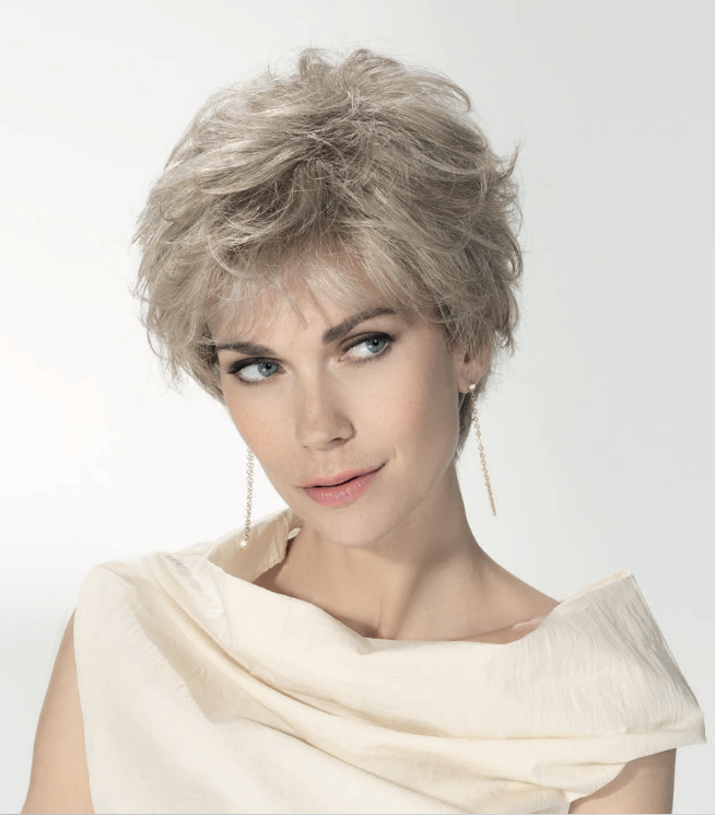 Short curly blonde wig with soft volume and natural texture