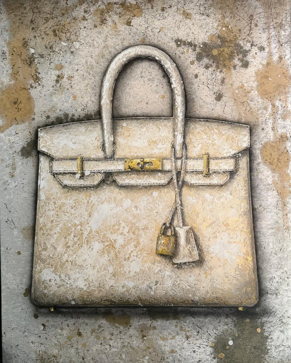 Luxury Study - Birkin 🤍✨ on velvet (Original unique 1 of 1) 
This Birkin-inspired art work from the Luxury Study series layers soft neutrals, distressed texture and subtle gold detailing. For collectors who love fashion, design and art.
Available th
