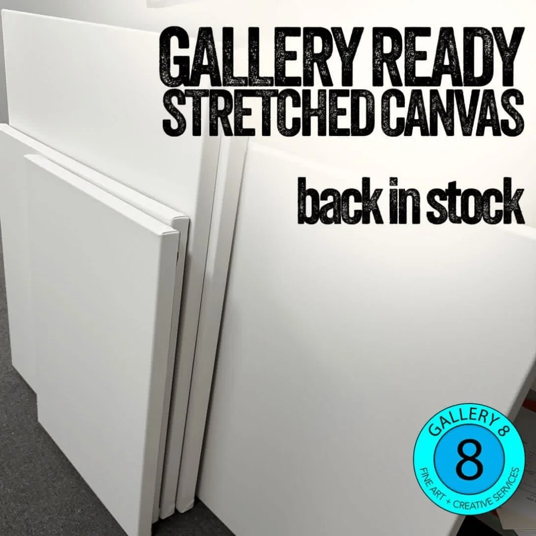 A fresh canvas. Your next masterpiece. 🎨

Our gallery-ready stretched in house canvases are BACK IN STOCK at Gallery 8!  Custom sizes available. 

Ready for your next painting, exhibition piece or creative experiment&mdash;bring your ideas to life o