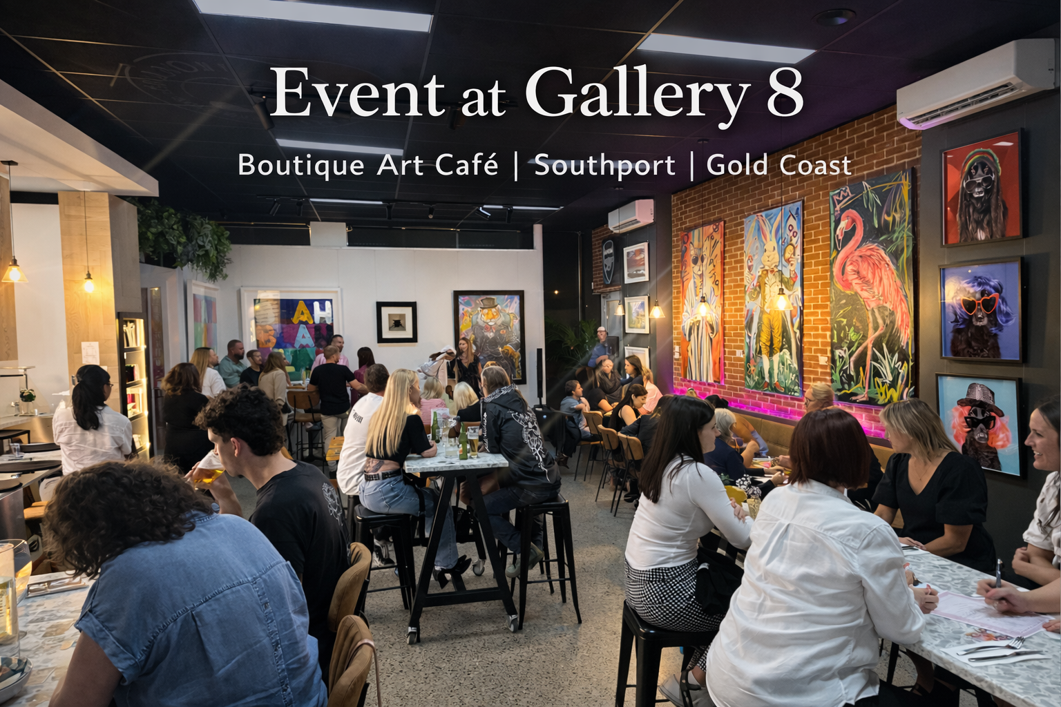 Book your next private or corporate event at Gallery 8 
✔ Capacity for up to 100 guests
✔ Licensed venue – wine, cocktails & drinks available