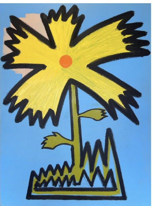 Title:  YELLOW FLOWER ON BLUE