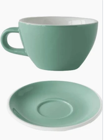 Small  Flat Coffee Cups & Saucer Hire - Feijoa Green 150ml