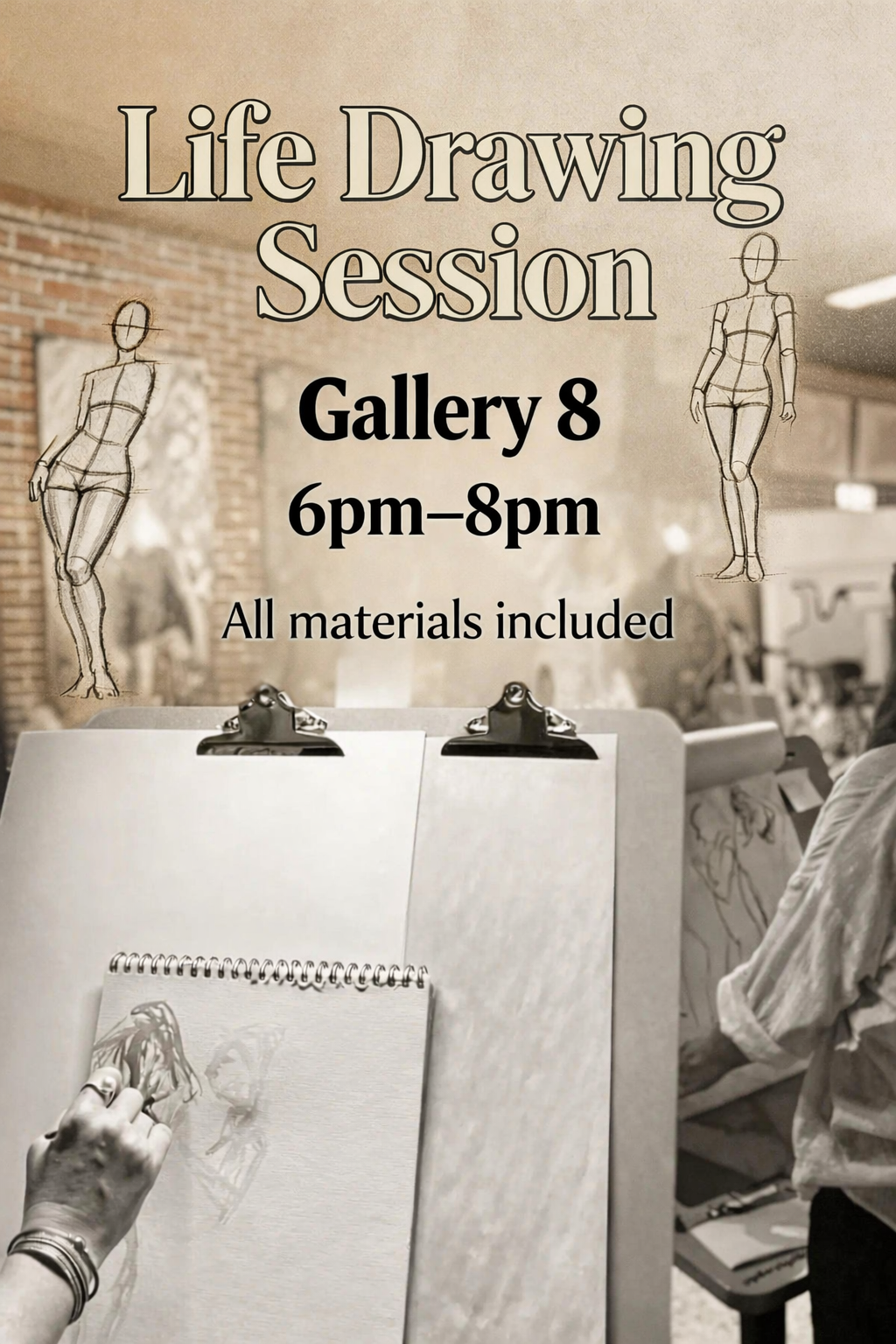 Freestyle Life Drawing Session.  Come solo or bring a friend