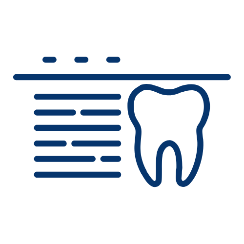 Symbol eines Zahns neben Textblöcken, repräsentiert zahnärztliche Dokumentation oder Zahnarztsymbol.
