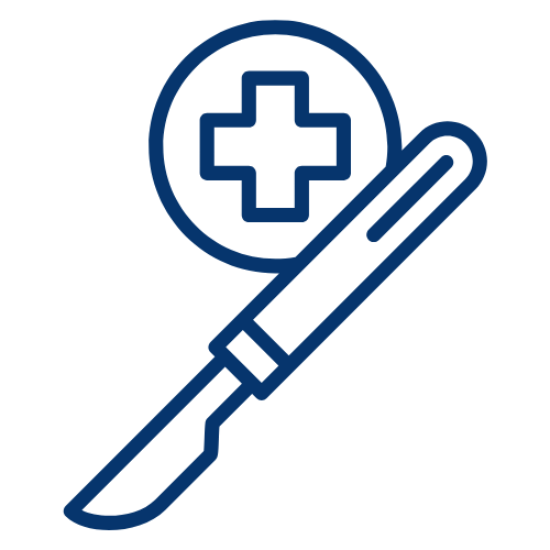 Symbol für medizinische Versorgung mit Kreuz, Zaun und Skalpell