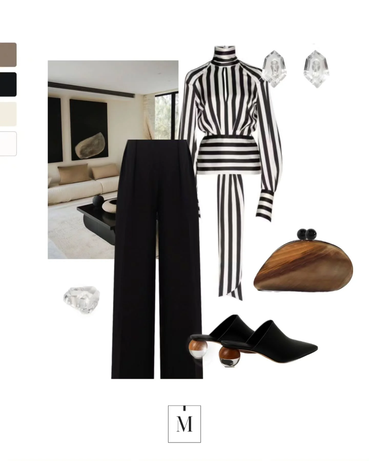 Black and white. Bold and balanced.
The lucite earrings bring clarity to a look built on contrast. Modern, architectural, and quietly dramatic. This is where style and interiors meet: sculptural lines, tactile textures, a harmony of form.

Because th