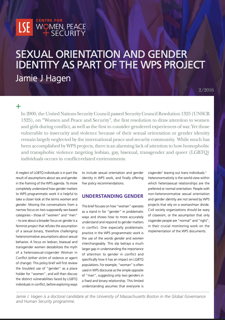 Sexual Orientation and Gender Identity as Part of the WPS Project  (2/2016)