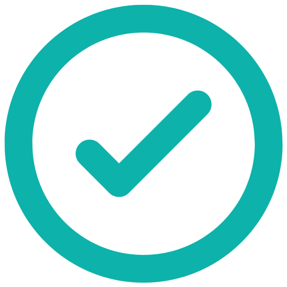 A teal checkmark inside a teal circle on a white background.