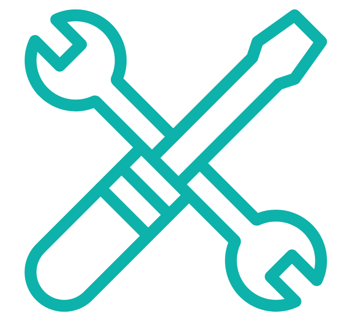 Line drawing of a crossed screwdriver and wrench, symbolizing tools or maintenance.