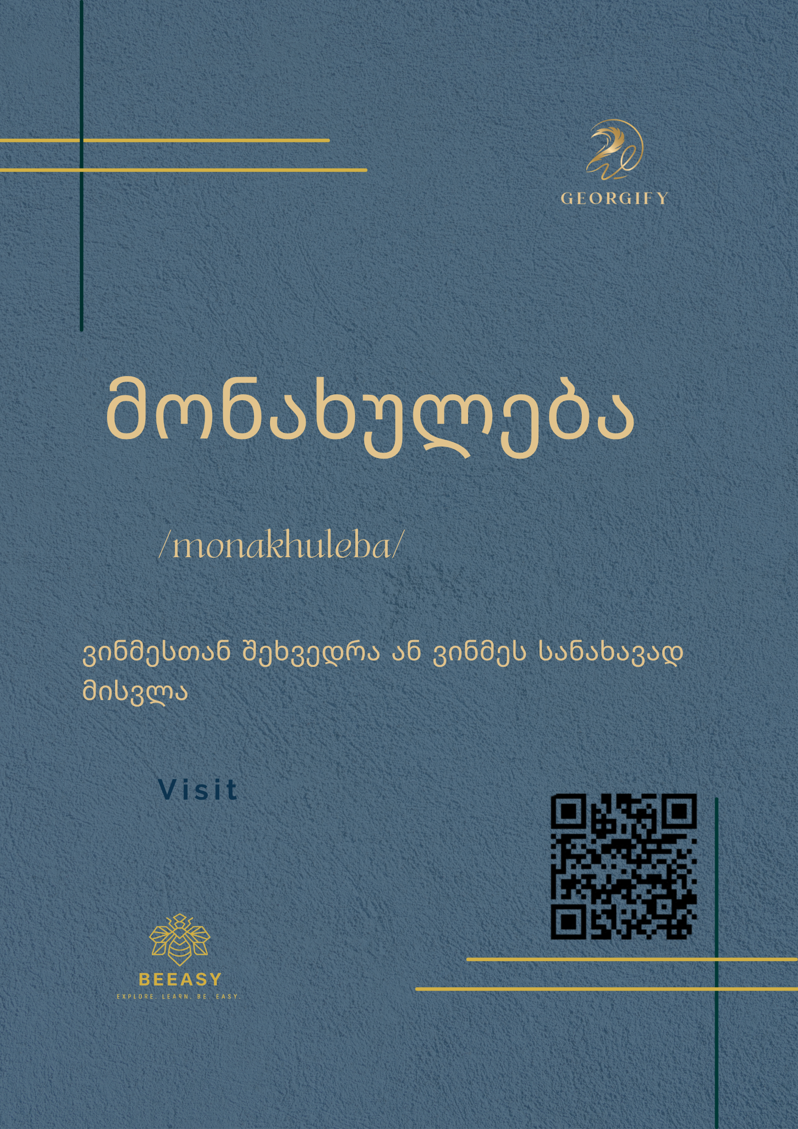 ნახვა, მონახულება, სტუმრად მისვლა - nakhva, monakhuleba, stumrad misvla - Visit