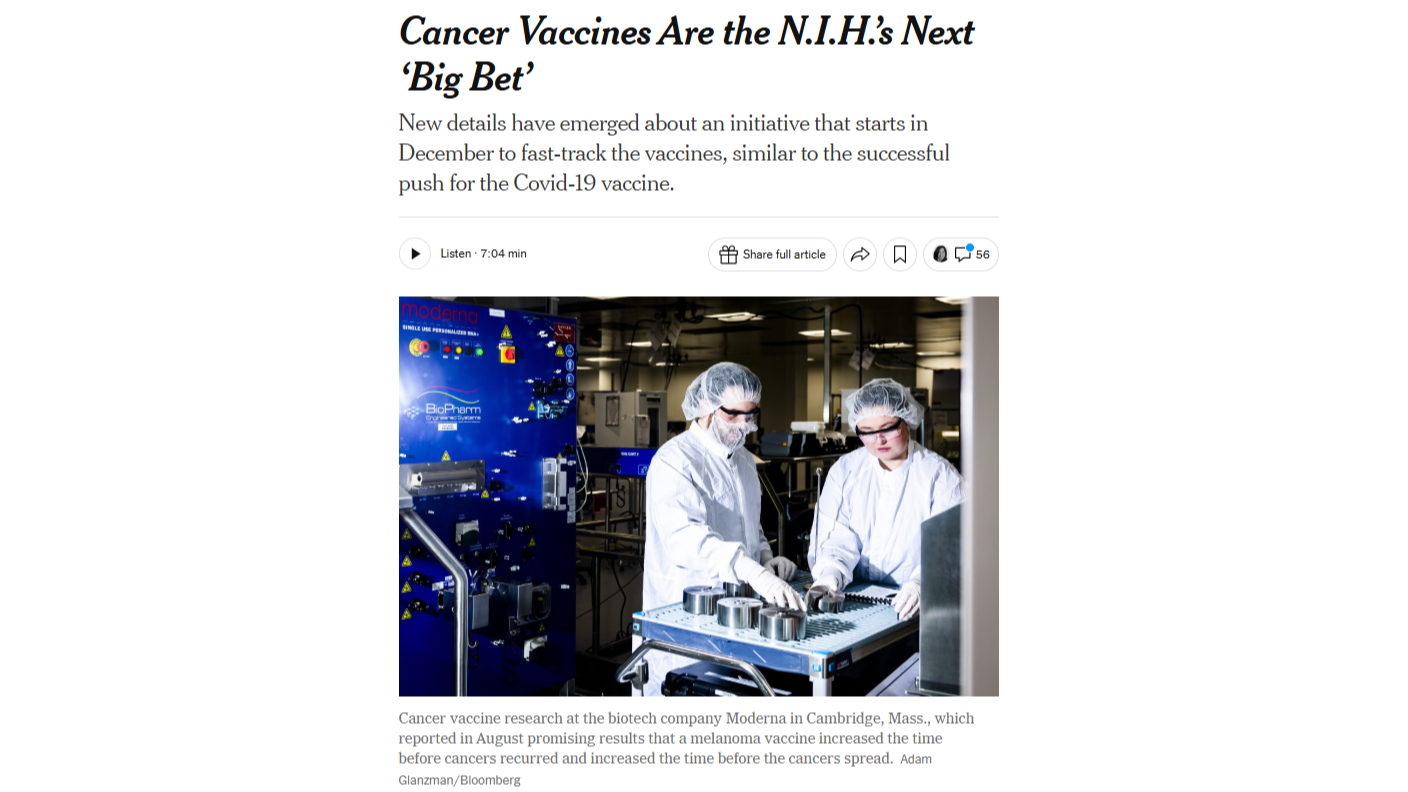 Cancer Vaccines Are the N.I.H.’s Next ‘Big Bet’