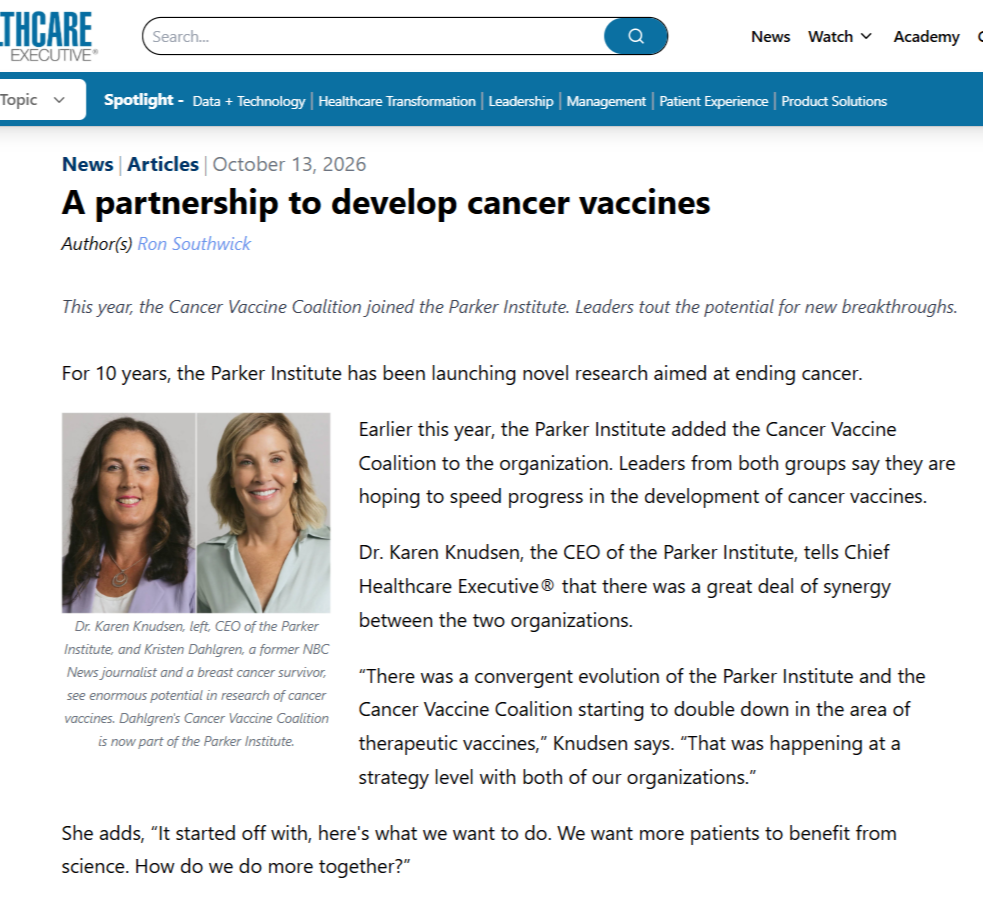 A partnership to develop cancer vaccines