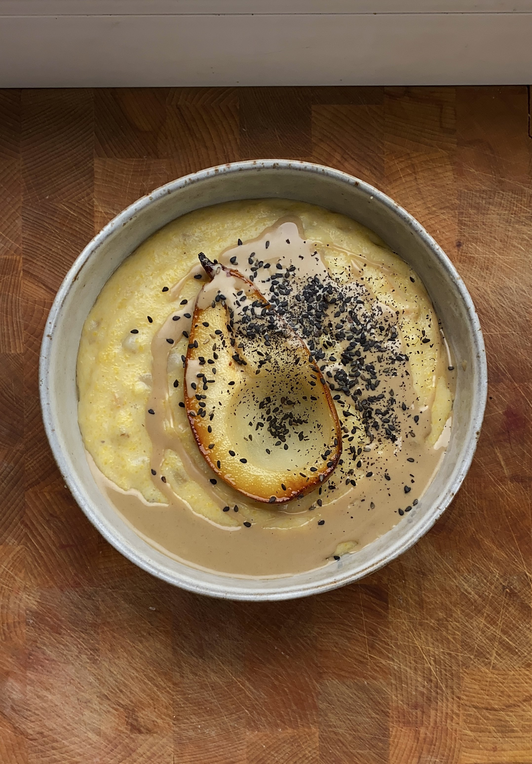 polenta, pear &amp; tahini