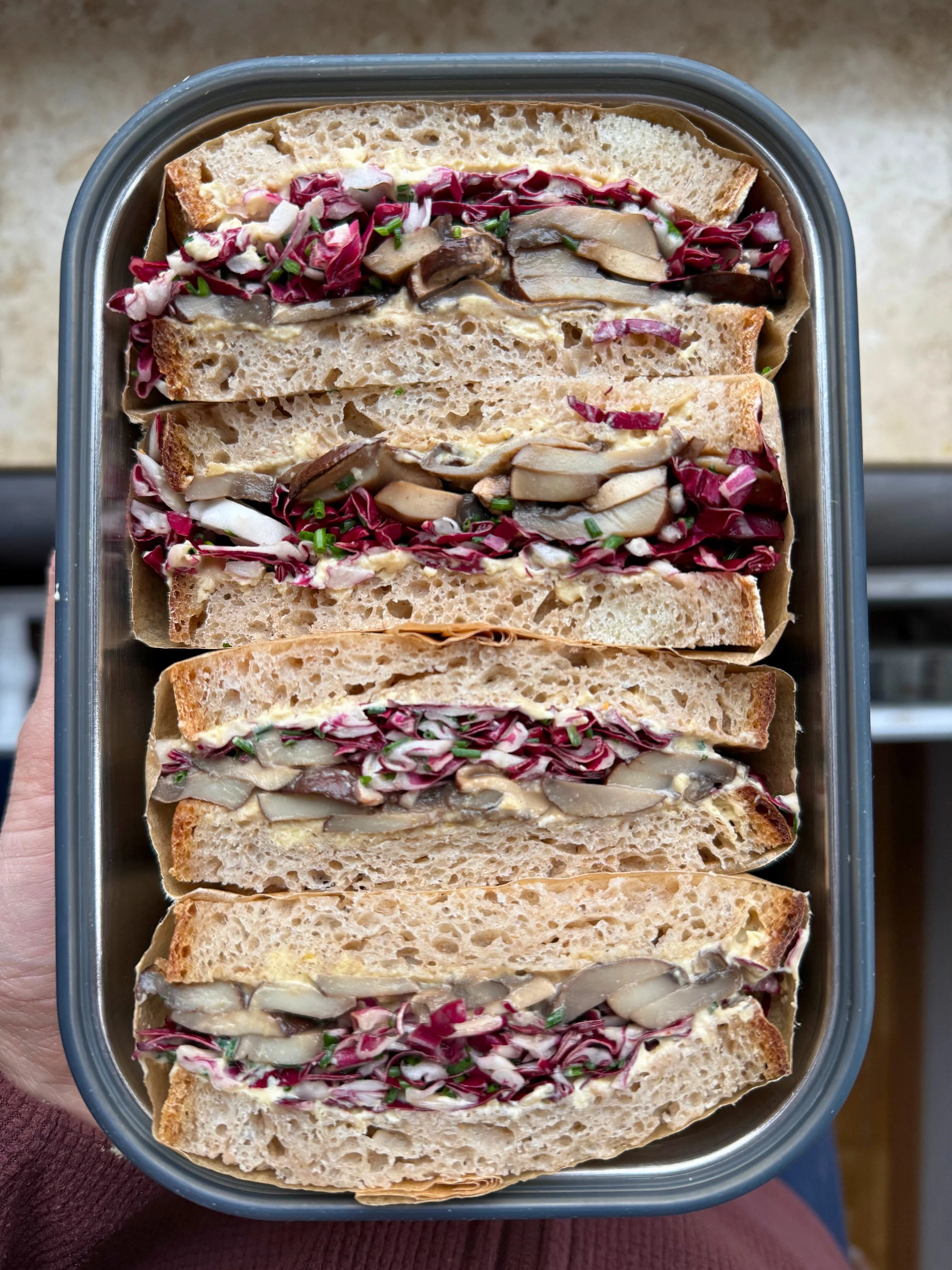 hummus, mushroom &amp; radicchio salad sandwich