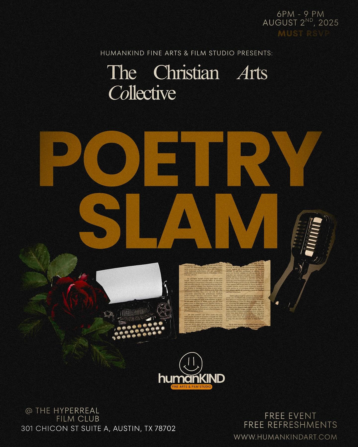 Christian Creatives, poets, songwriters, and storytellers...this is the gathering you didn&rsquo;t know you needed. Join us for an evening of poetry, networking, and creativity at the Hyperreal Film Club. My sister, the writer/poet herself @thediaryo
