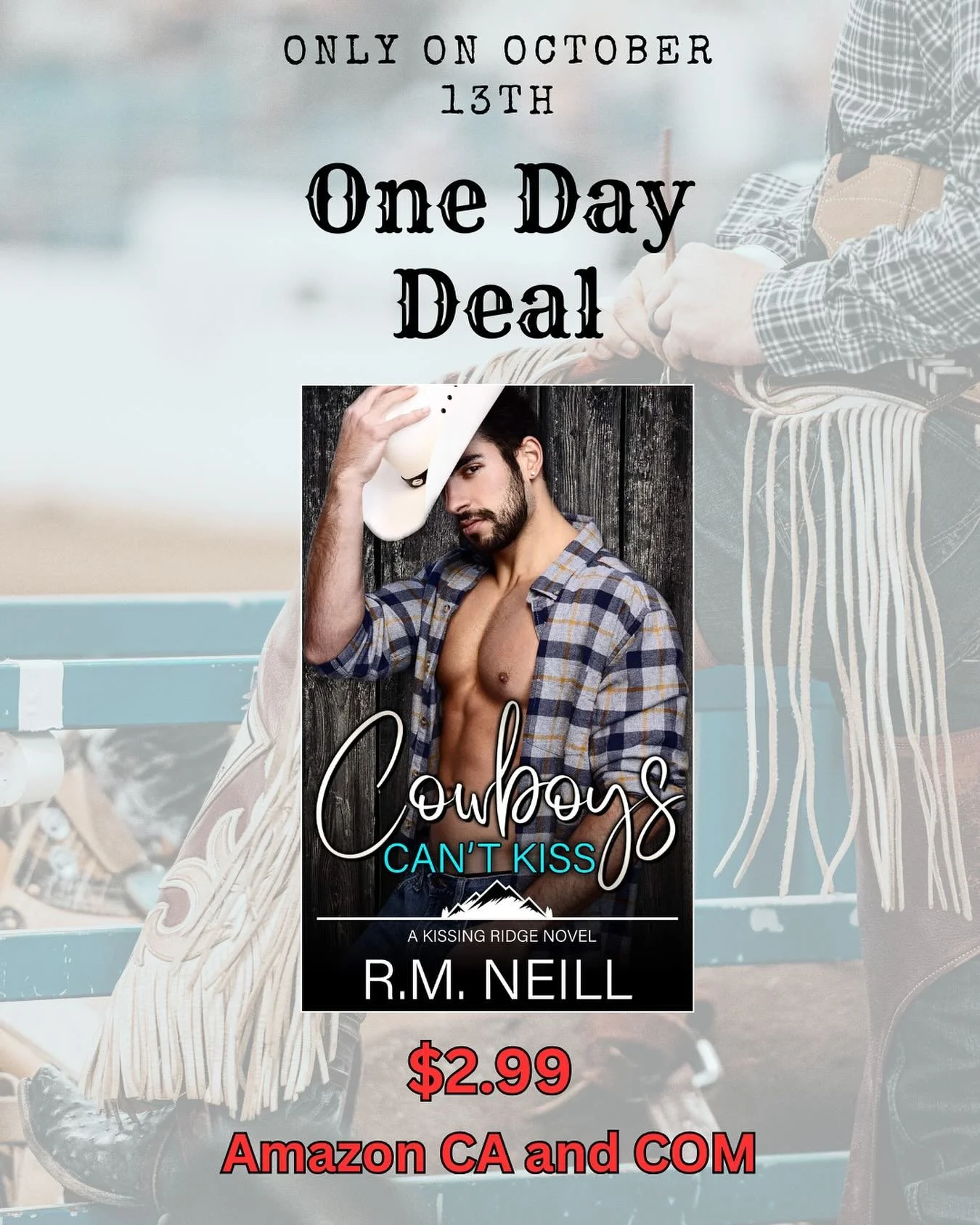 If you don&rsquo;t own Cowboys Can&rsquo;t Kiss yet now is the time. 

TODAY ONLY!
$2.99 Amazon Ca and com

Start the Kissing Ridge series today and 
Swoon, laugh and fall in love with Jackson and Riley❤️

#cowboyromance #readtherainbow #gayromcom #m