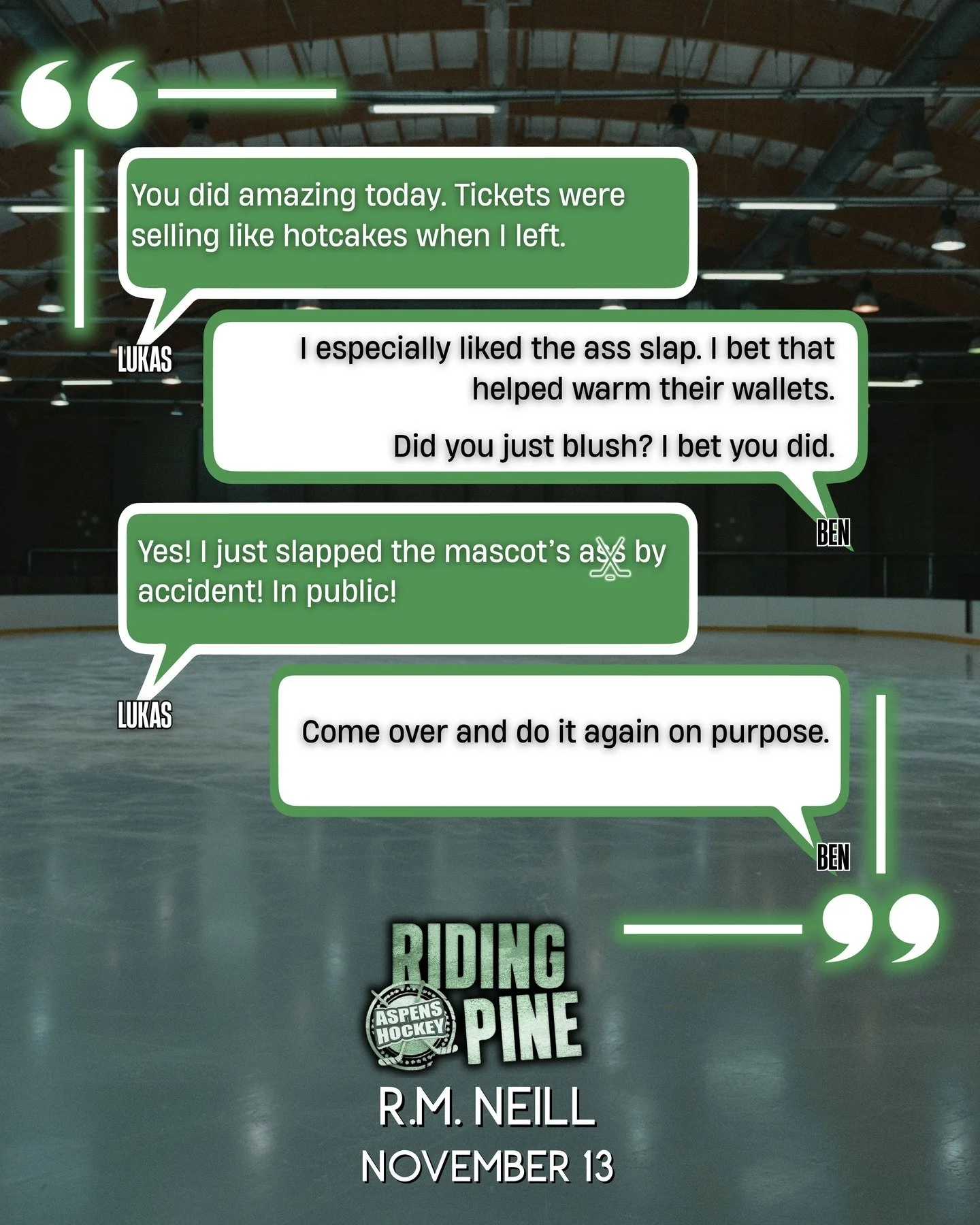 Heh...Ben has no filter. 

Poor Lukas is mortified, but also very much on board to try something new. As usual they both rush into it headfirst and it doesn't go as planned, LOL.

Riding Pine - when a player remains on the bench for the entire game O