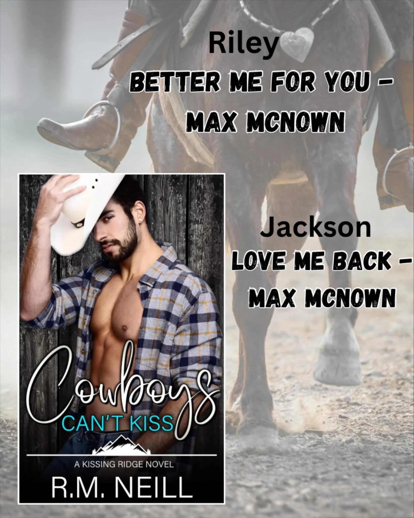 If the Kissing Ridge cowboys had theme songs&hellip;.

Do you ever get inspired by music? 
I do. Sometimes those songs become an entire character. 

I&rsquo;m also a huge fan of Max McNown. You&rsquo;ll see a lot of his songs with my cowboys. 

#cowb