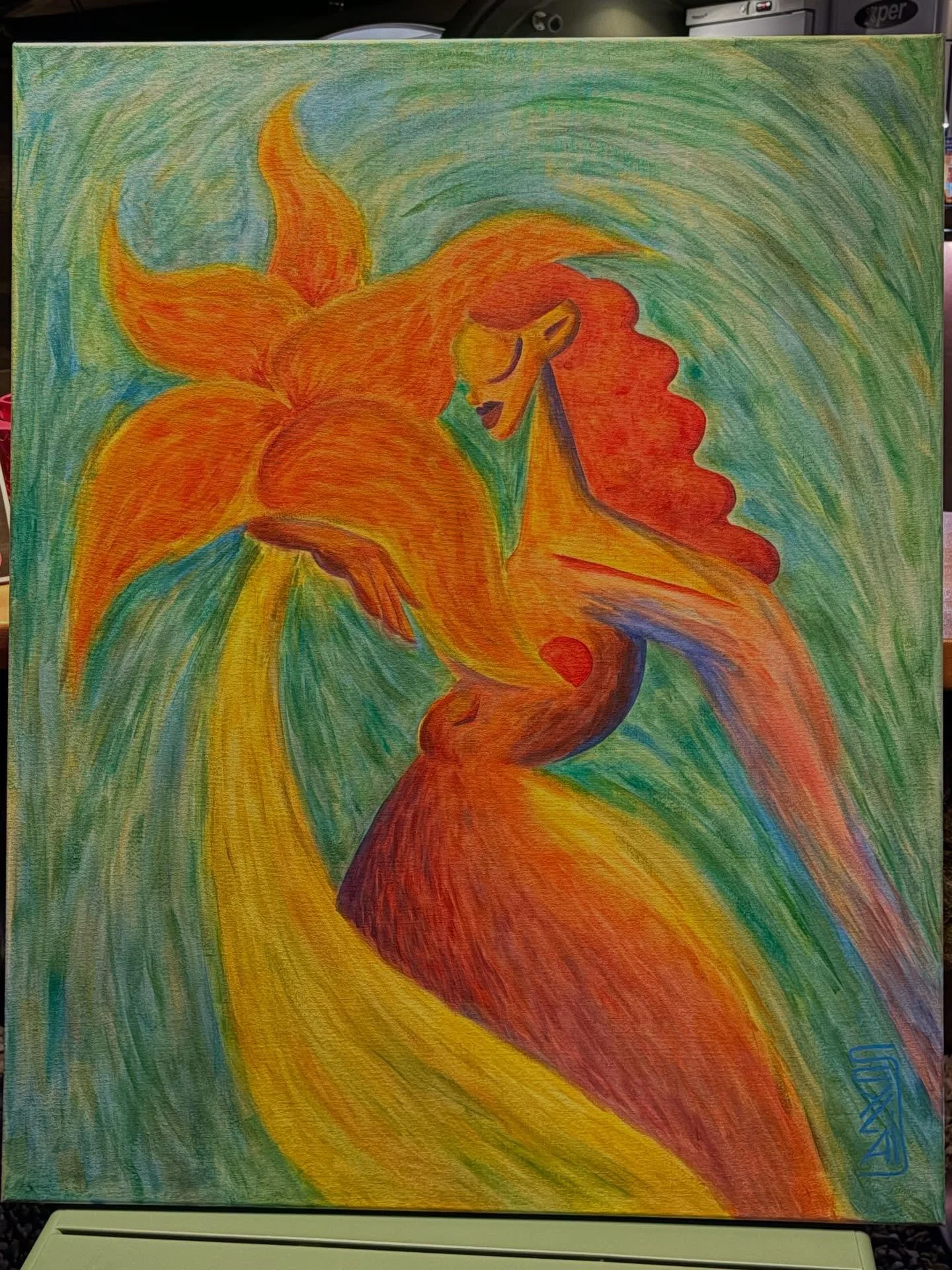 &lsquo;&rsquo;Amazone et la fleur de feu&rsquo;&rsquo;
80x100cm canva - acrylics 
2026
[sold] 
〰️
une session live painting sp&eacute;ciale, peindre devant un public est toujours une activit&eacute; particuli&egrave;re et difficile &agrave; anticiper