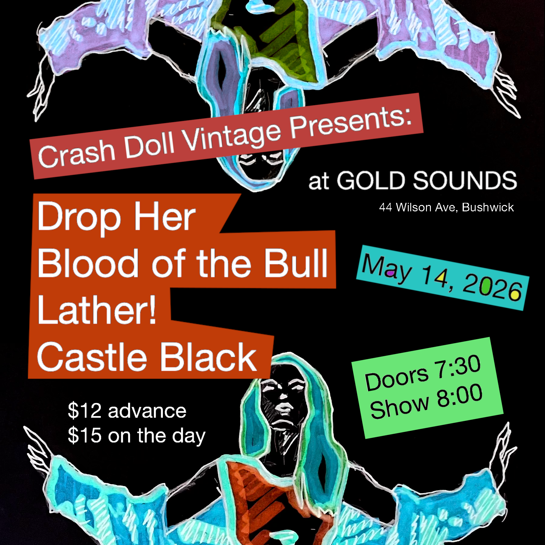 Crash Doll Vintage presents -Drop Her, Blood of the Bull, Lather! and Castle Black at Gold Sounds