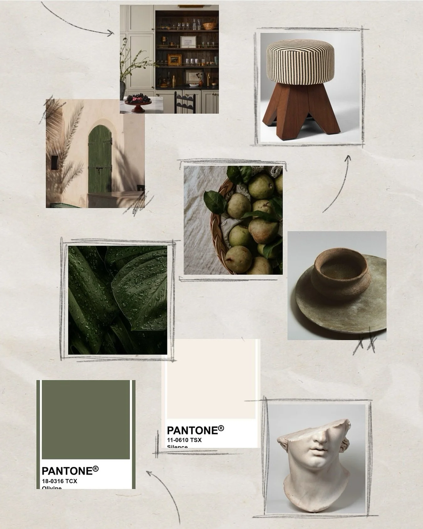 Design in Progress: The Essence 🌿

The moodboard  marks the beginning of our creative journey, is the first chapter of a story. Here, olive tones, neutral shades, and deep wood interweaves with objects that convey calm and permanence. All carefully 