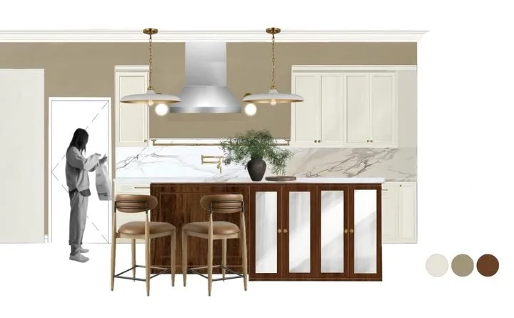 A concept tenderization of a kitchen that feels lived-in, warm, and quietly elegant ✨
Natural textures, soft tones, and thoughtful details create a timeless balance of beauty and function &mdash; from the custom island to built-in cabinetry designed 