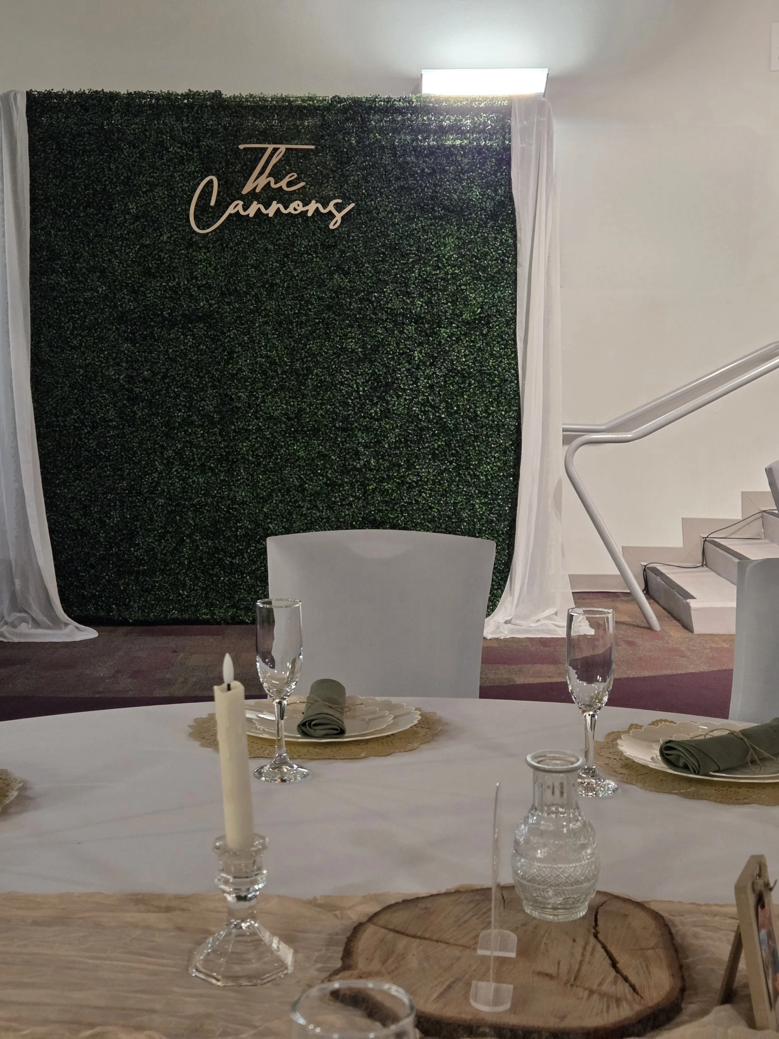 Custom name sign green flower wall rental for wedding