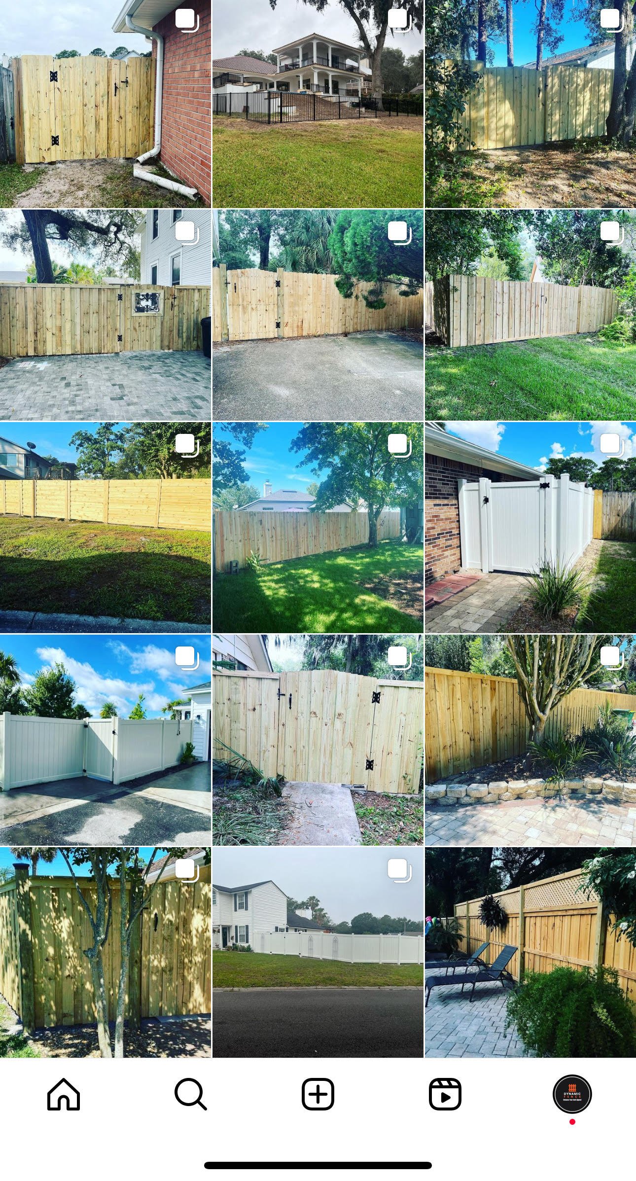 Dynamic Fence's Instagram grid before working with Synovial Marketing
