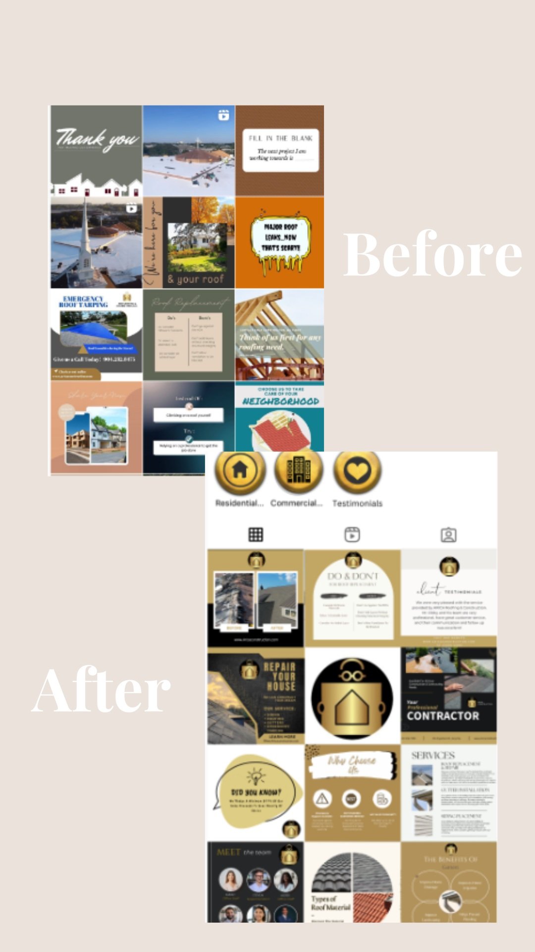 Before and after Instagram story for the Arica Construction strategy mockup