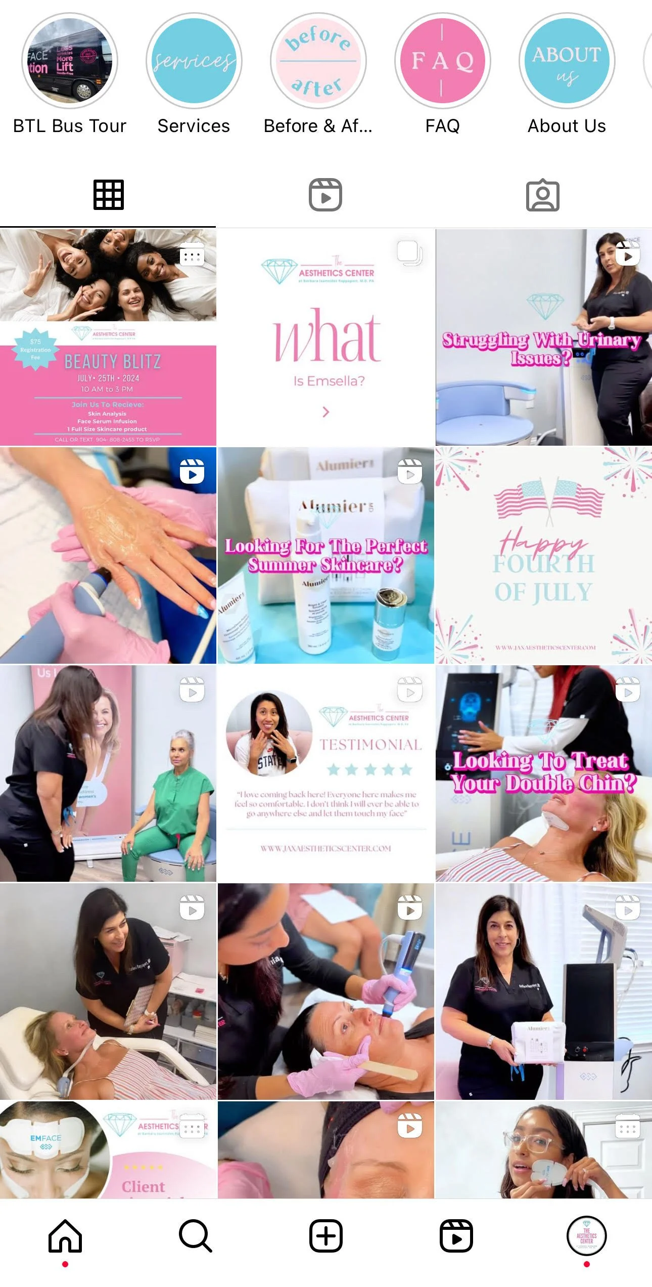 The Aesthetics Center's Instagram grid after working with Synovial Marketing