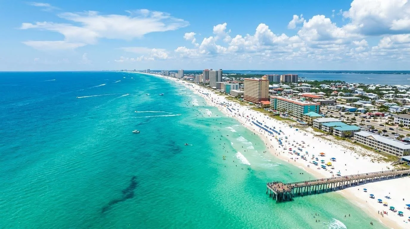 Aerial view of the Panama City Beach, Florida, coastline.