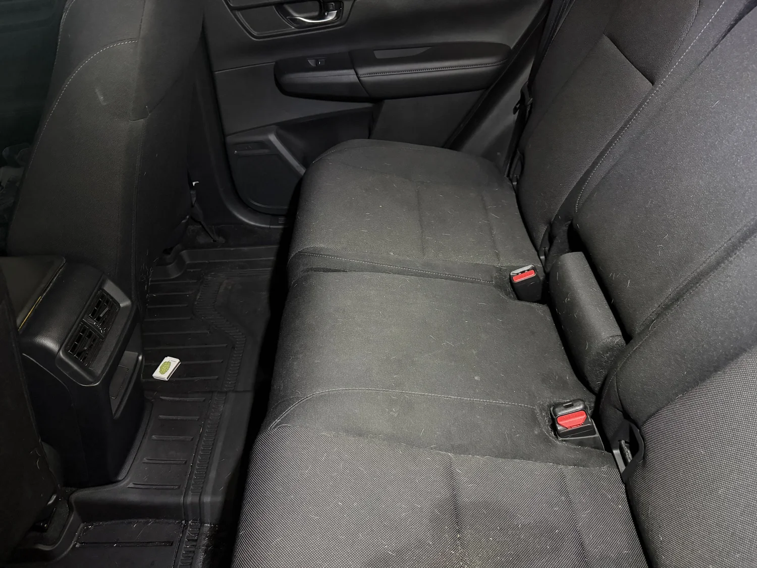 Dog vomit stain on rear car seat before treatment