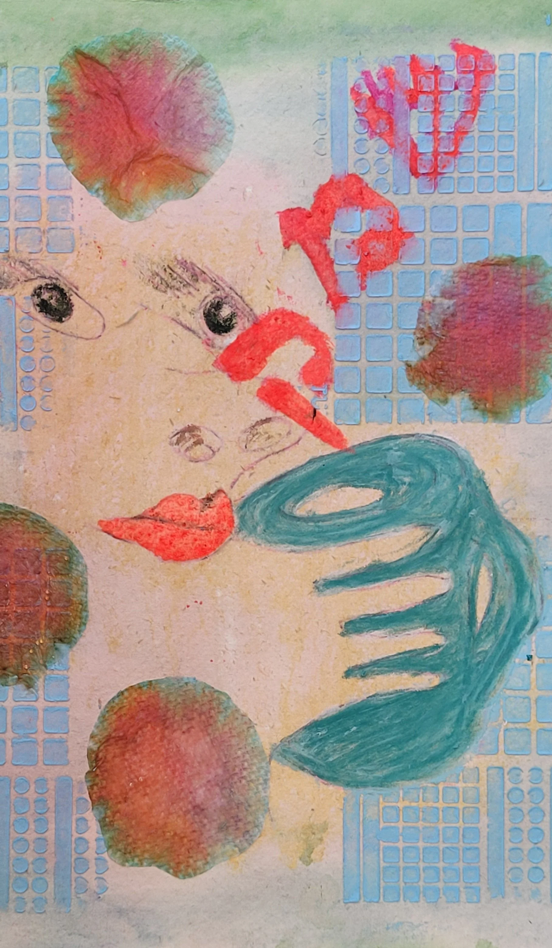 Shmeck-Sniff-taste, 2025
Collage, acrylic & wax on watercolor paper
19 x 13 in. 