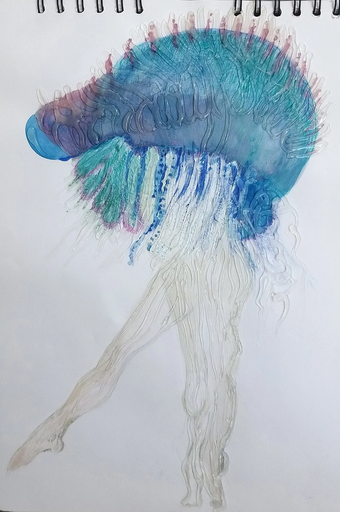 Mirroring Shadow, 2025.
Watercolor, ink, graphite, metallic pigments, and silicon on watercolor paper. 14 x 11 x 1/4 in