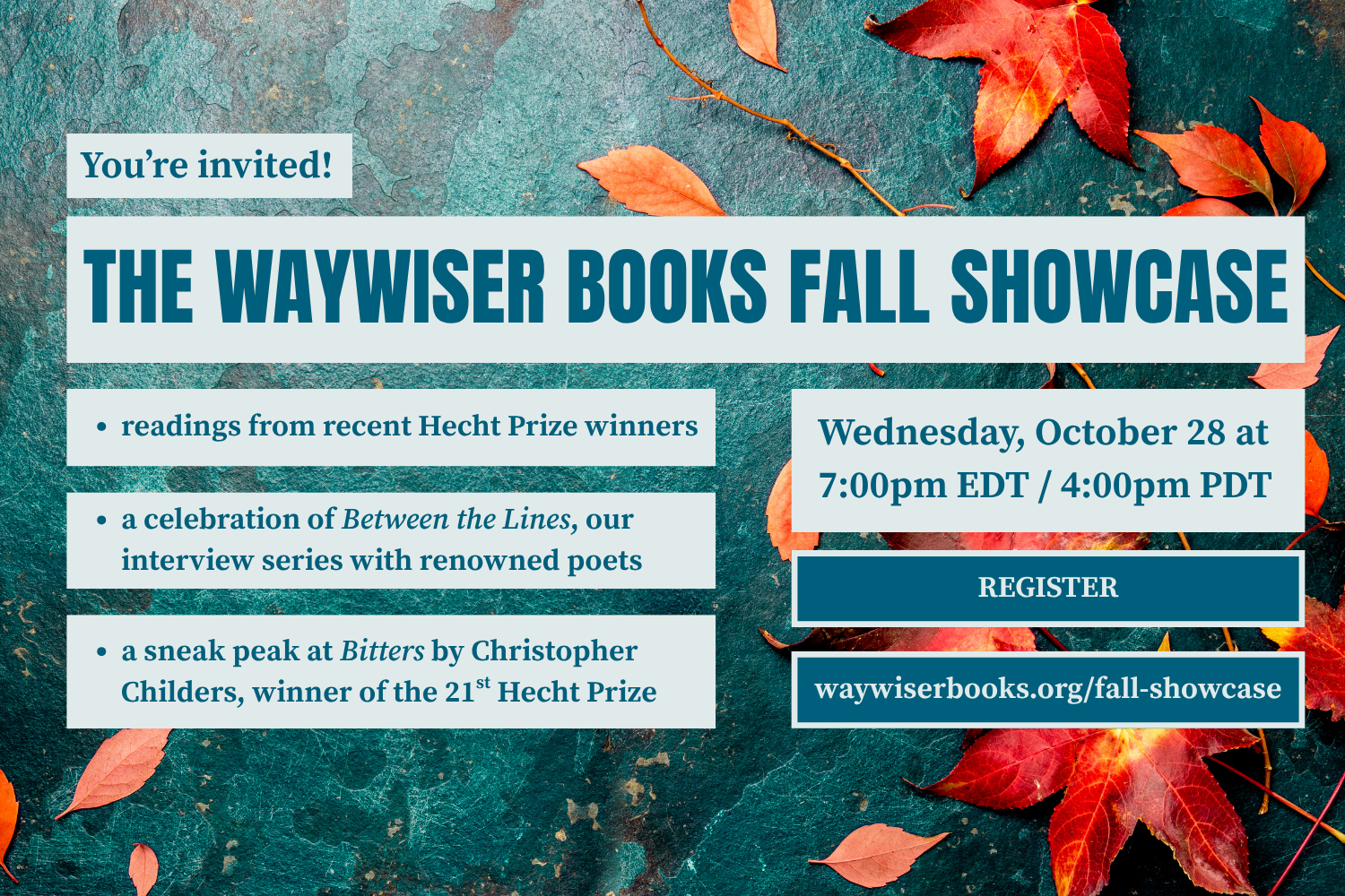 You’re Invited to the First Waywiser Books Fall Showcase!