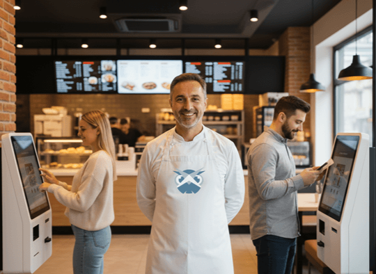 Happy QSR owner with Uplink kiosks