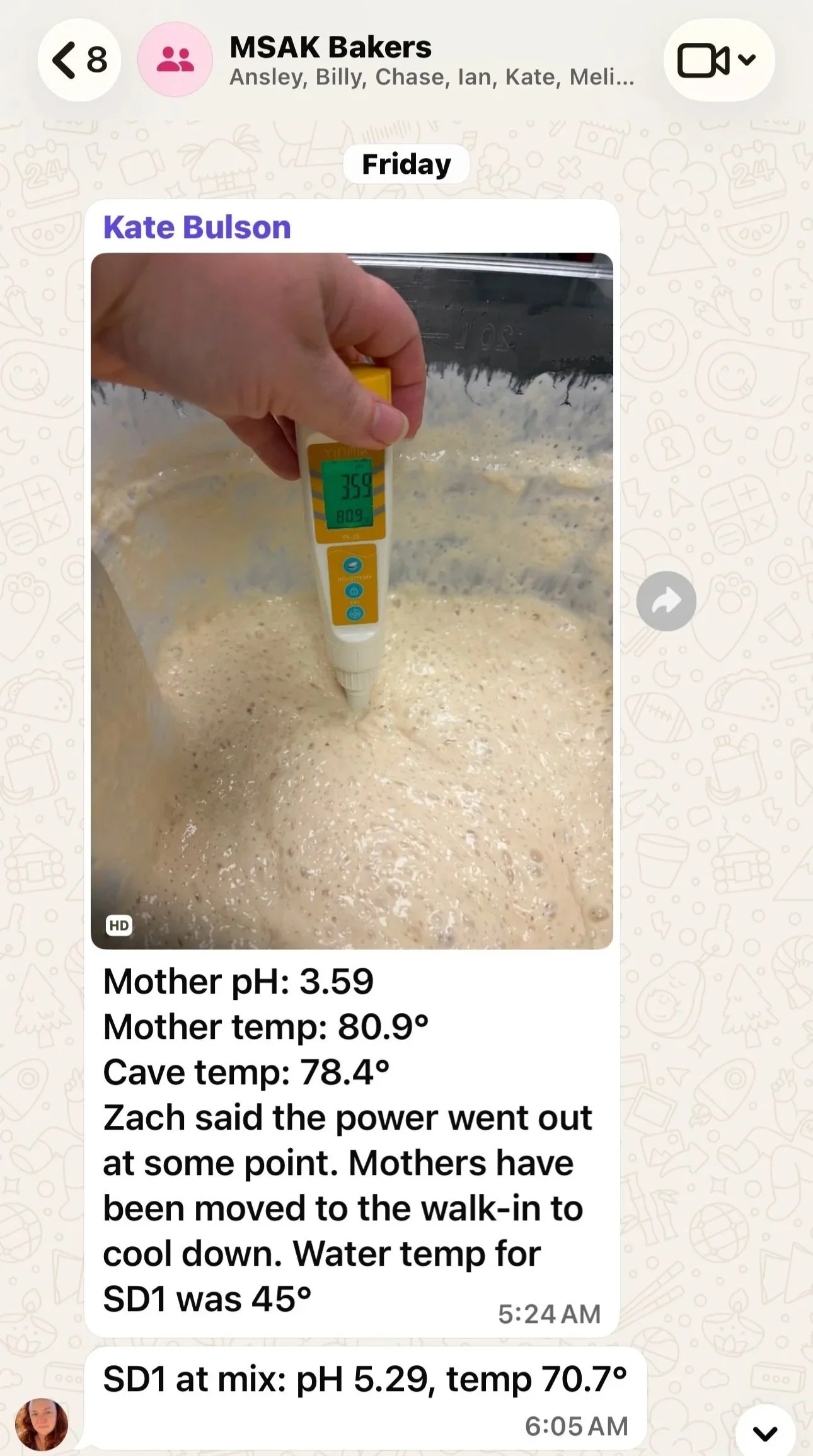 WhatsApp Bakery group chat for pH