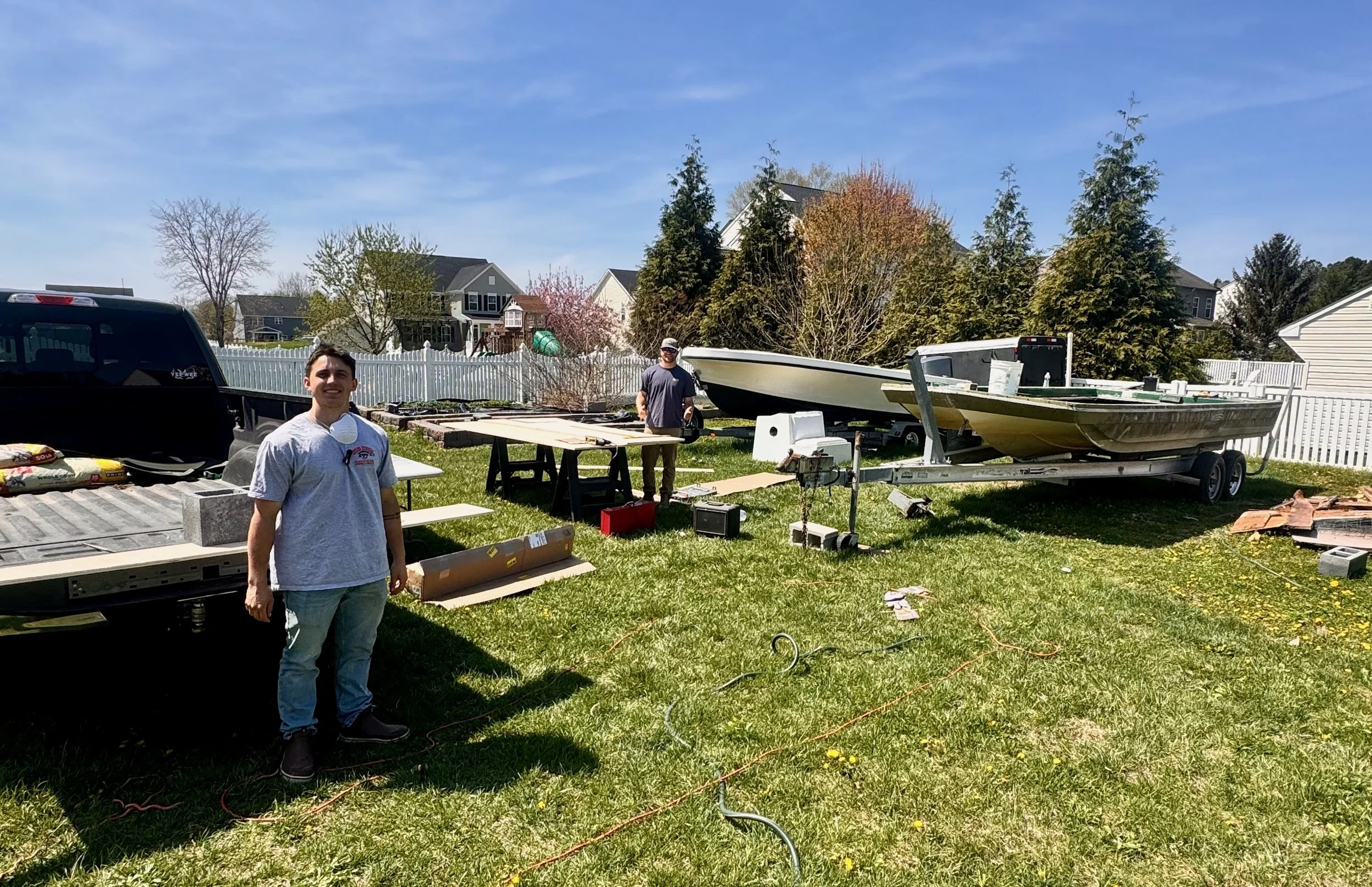 Billy and Landon have taken over the backyard with the Dream Duck Boat Project.