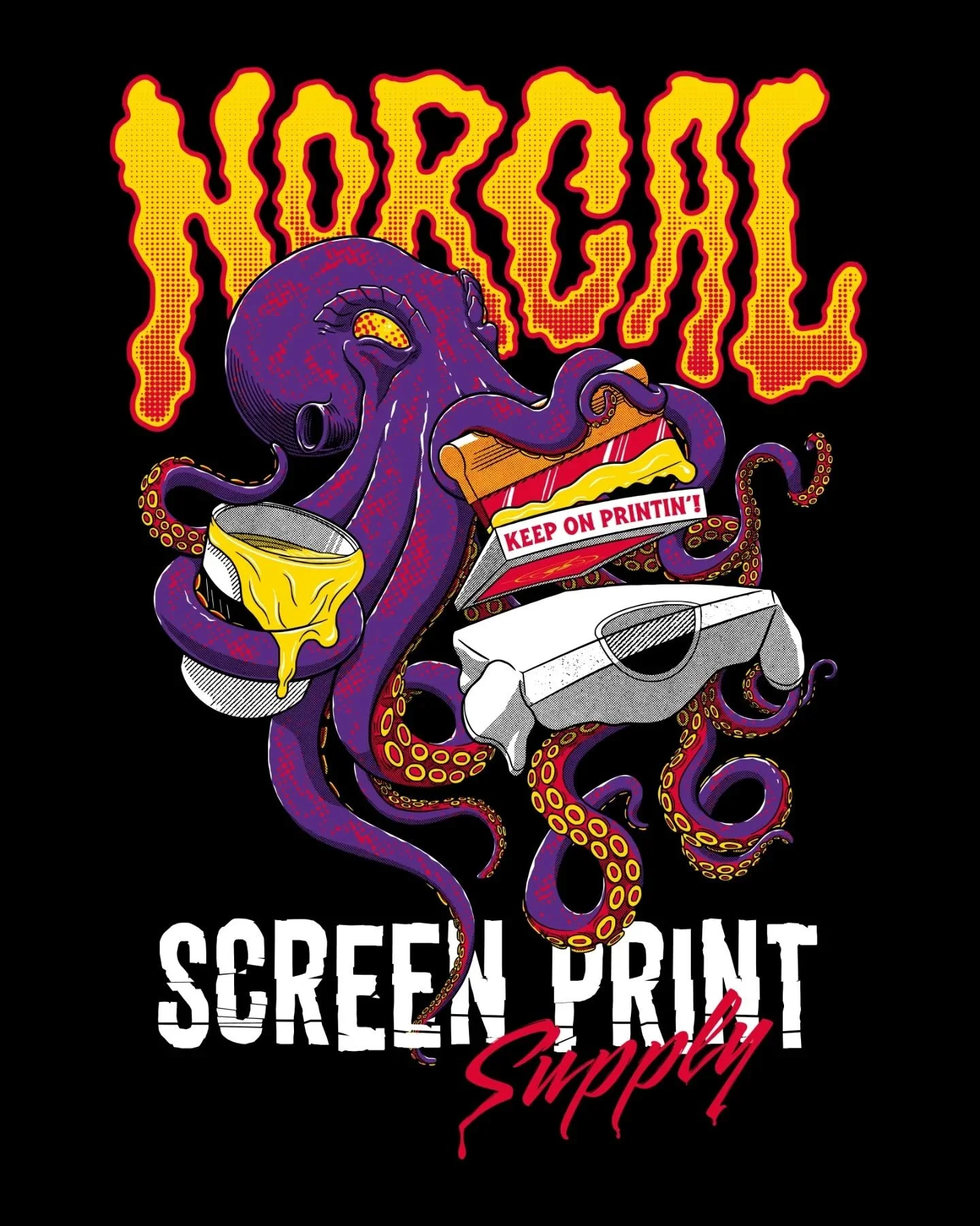 Had the rad opportunity to create a T-shirt design for a 2-day screen printing class hosted by @norcalscreenprintsupply 🐙 
.
Got to have pretty much free reign on the artwork, and then got to sit in on the class and picked up a few tips along the wa
