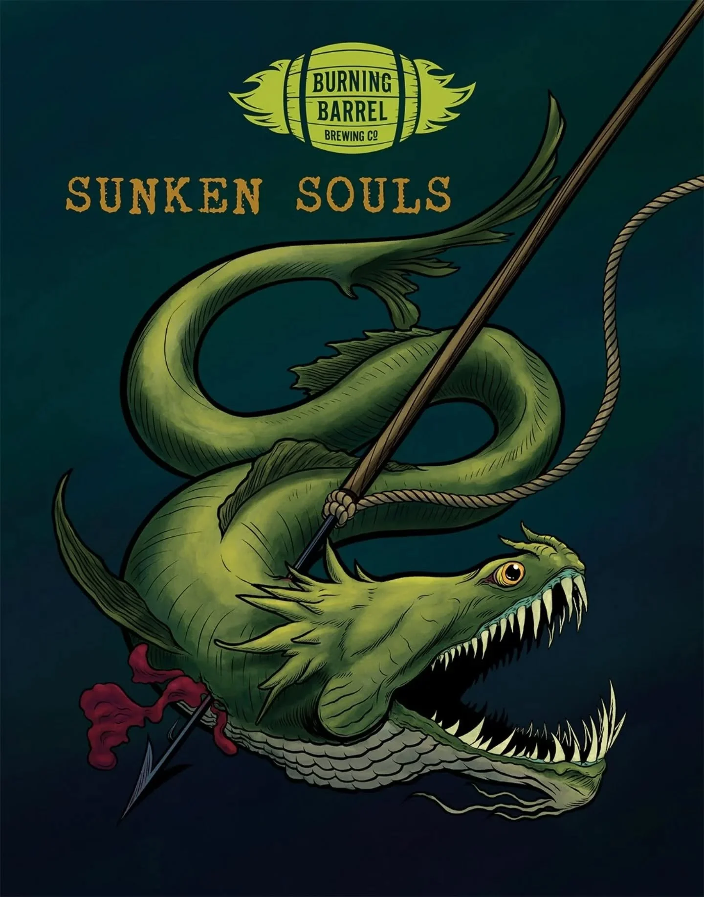 Some sea monster eel action for @burningbarrelbrewco 🍻
.
#beerlabel #labeldesign #illustration