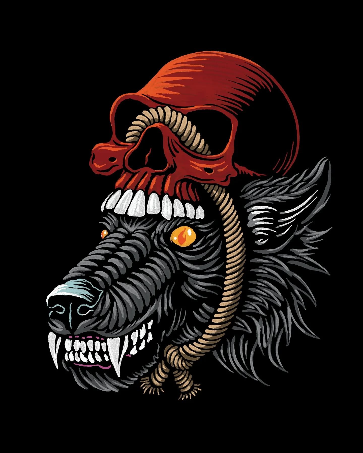 Fun style exploration trying out some different @truegrittexturesupply brushes 
Label art for Heathen Headdress Barrel Aged Stout @burningbarrelbrewco 
.
.
.
#illustration #truegrittexturesupply #procreateart #beerlabel #labelart #tattoodesign #wolfa