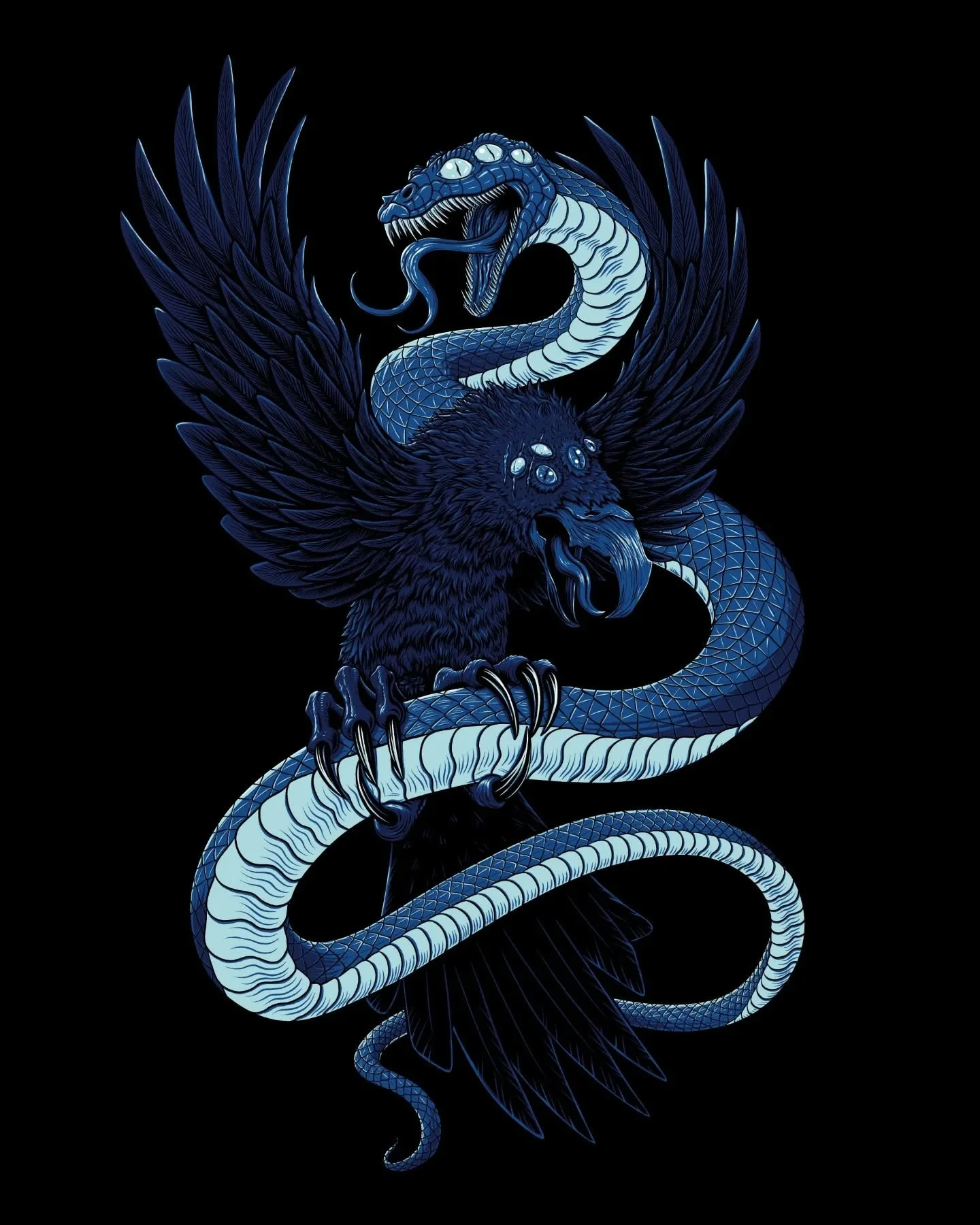 5 color illustration I did for the fine folks at @norcalscreenprintsupply a couple months back. This one clocked in at over 24 hours, those scales were a monster to get to flow right, but I'm happy with how it turned out 🤘🏼

Cheers 🍻🐍🐦&zwj;⬛
.
.