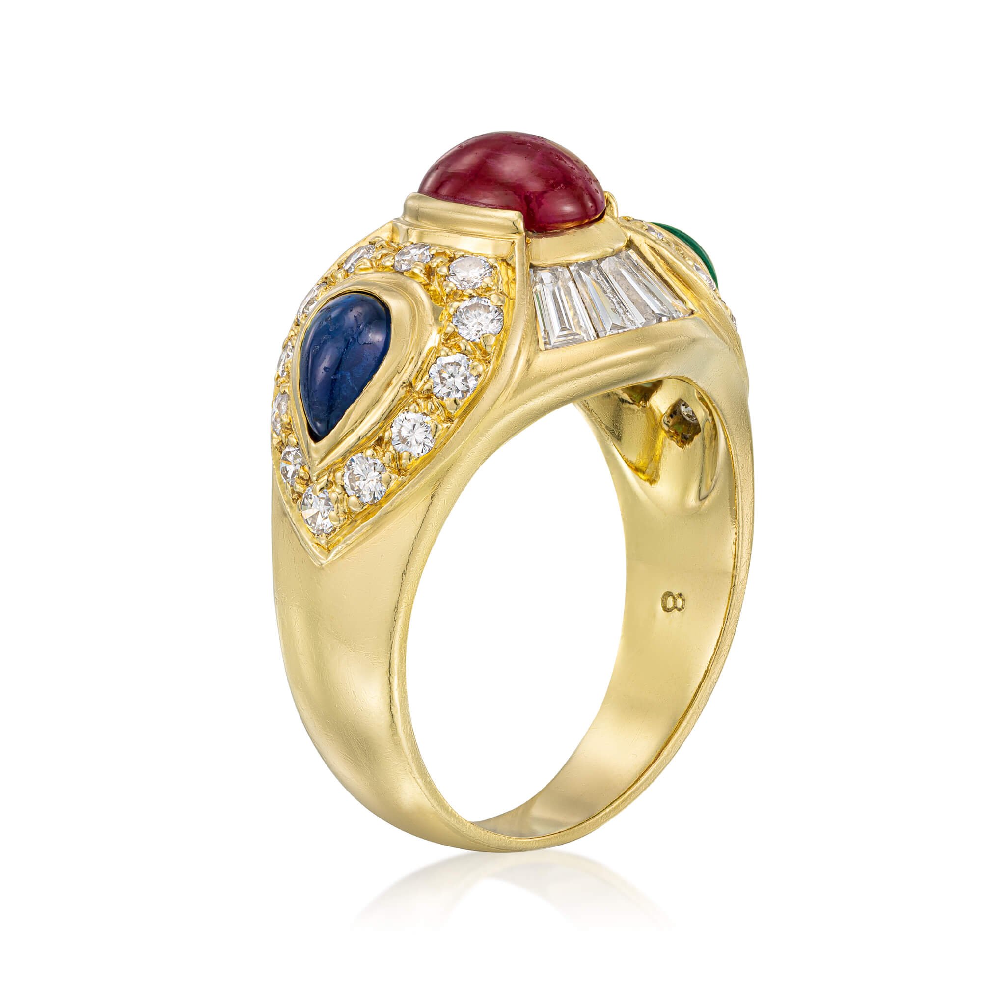 Cabochon Ruby Emerald Sapphire Ring