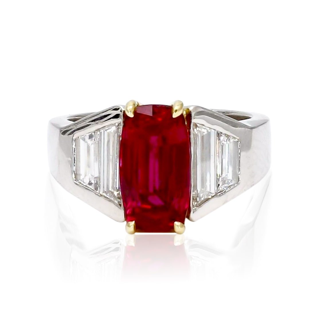 elongated ruby and trapezoid diamond heated