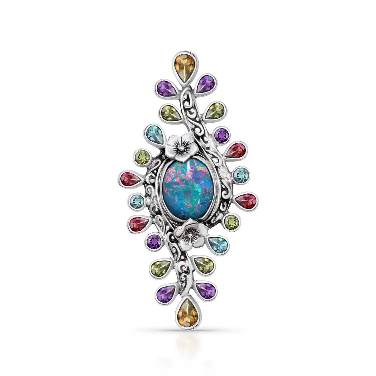 Opal Dreams: A Jeweled Bouquet Sterling Silver Pendant