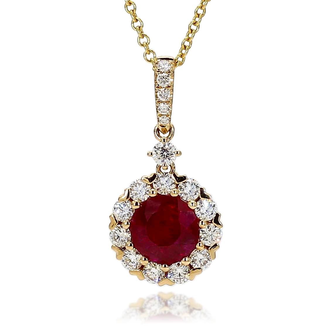 round shape ruby and diamond pendant