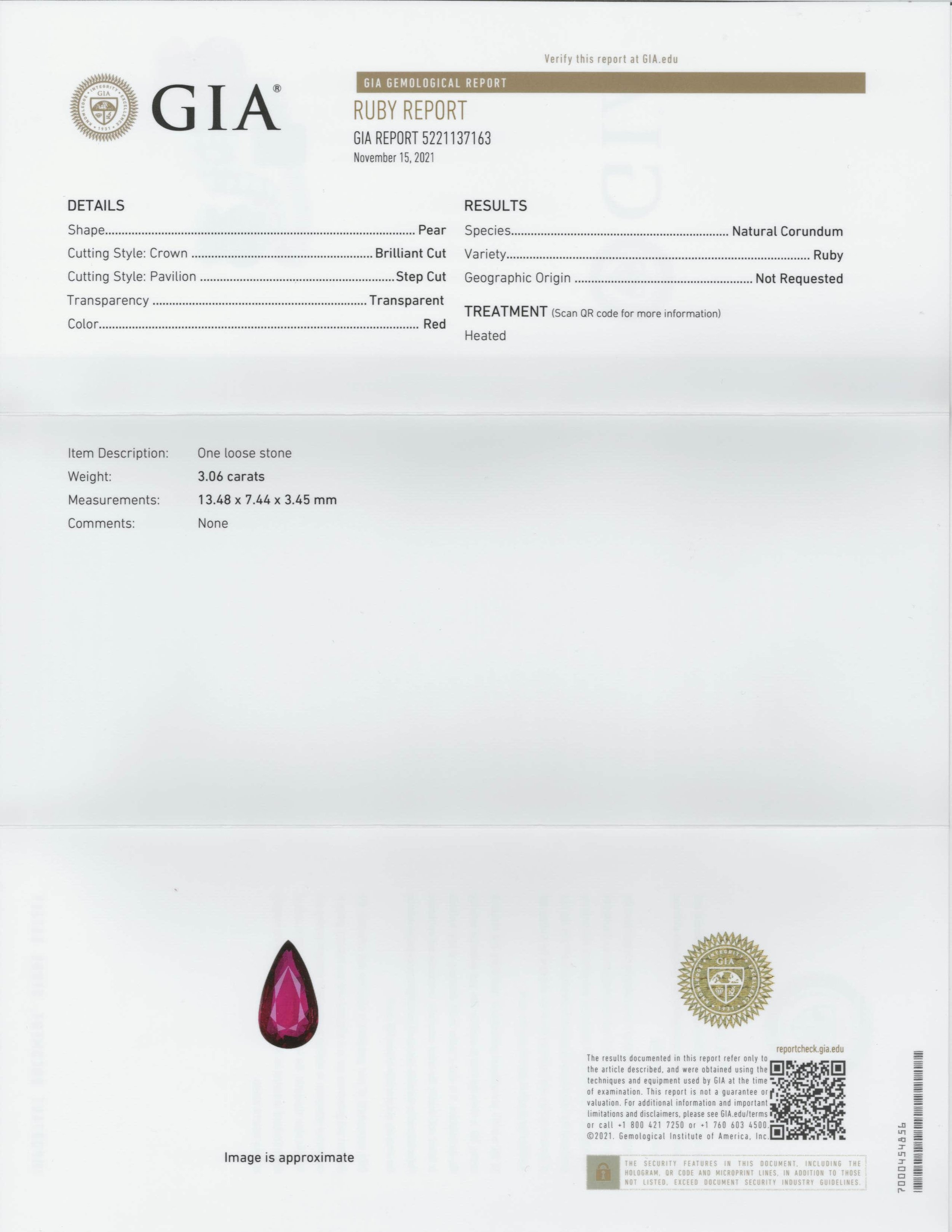 pear shape ruby and diamond pendant